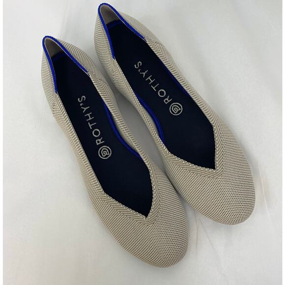 Rothys The Flat Light Gray Knit Round Toe Ballet Flats Slip-On Shoes Size W10 - Picture 1 of 8